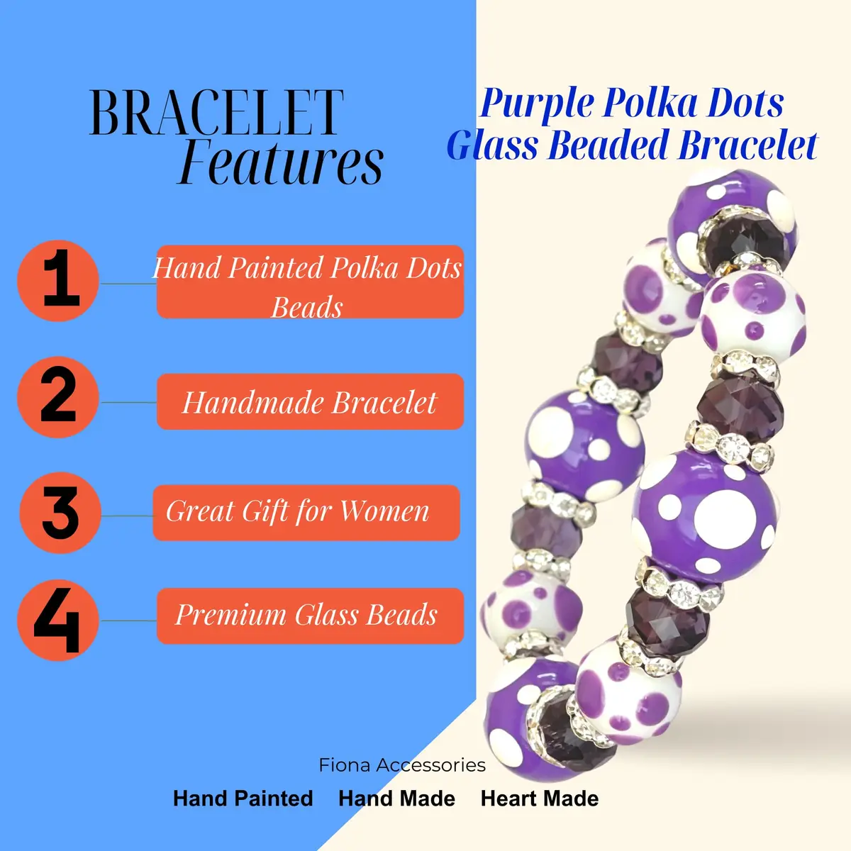Linpeng Polka Dots Glass Beaded Stretch Bracelet | Vibrant Handmade Gift for Her - view 5