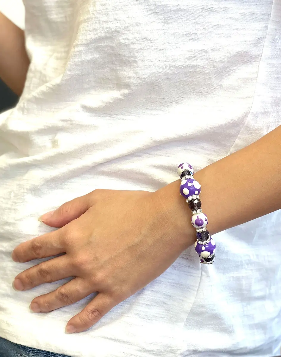 Linpeng Polka Dots Glass Beaded Stretch Bracelet | Vibrant Handmade Gift for Her - view 2