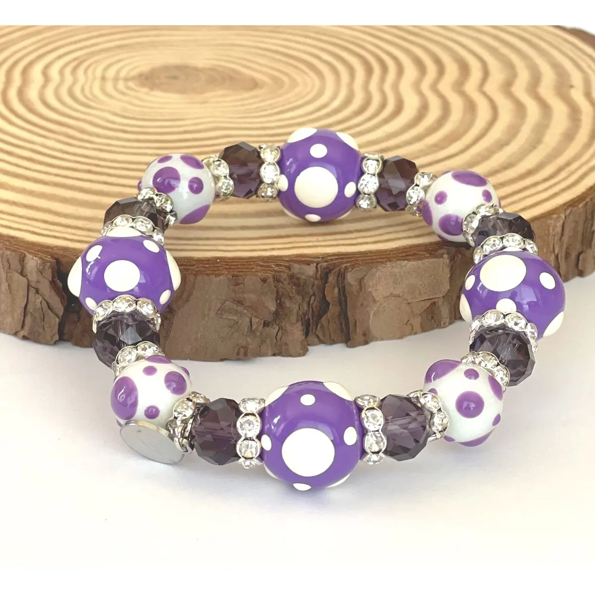 Linpeng Polka Dots Glass Beaded Stretch Bracelet | Vibrant Handmade Gift for Her - view 4