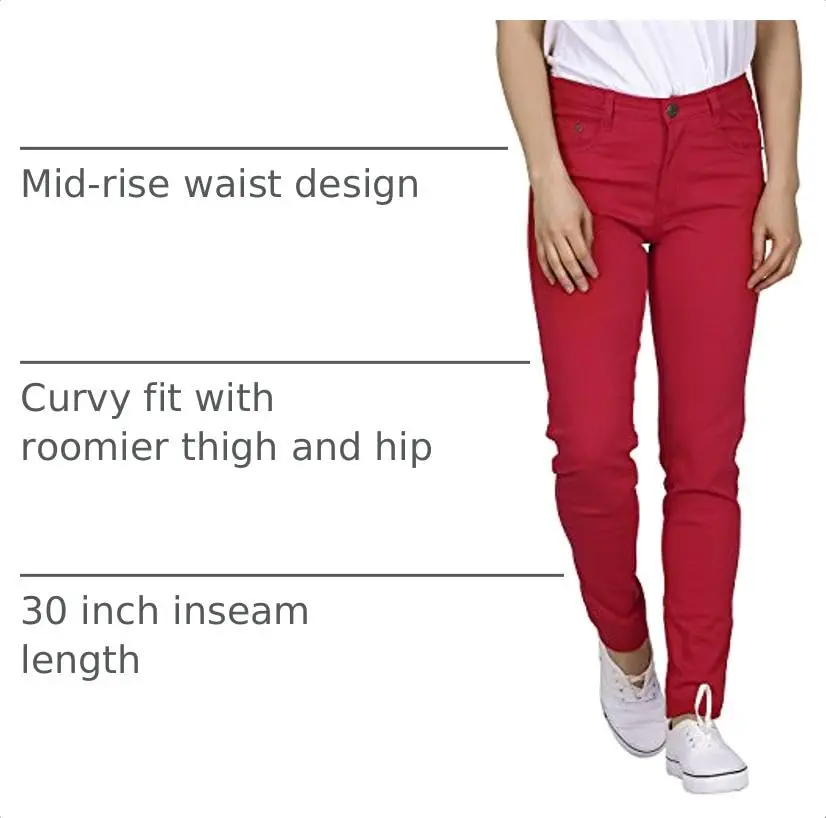 HDE Women's Mid-Rise Stretchy Denim Slim Fit Skinny Jeans (Red, Small) | Curvy Fit Comfort & Style - view 4