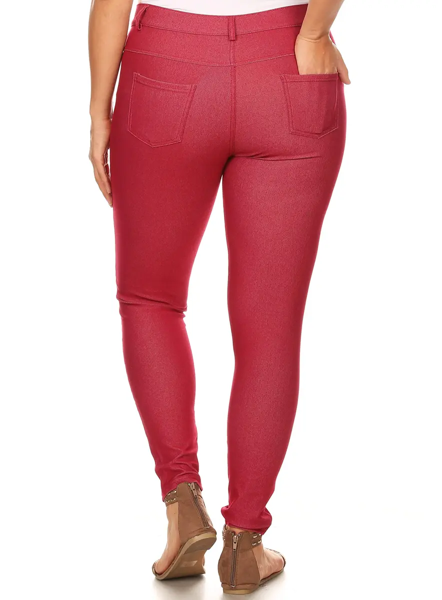 YELETE Skinny Jegging Tights in Burgundy | Fitted, Breathable Cotton Blend, Low Rise, 5 Pockets, Small - view 6