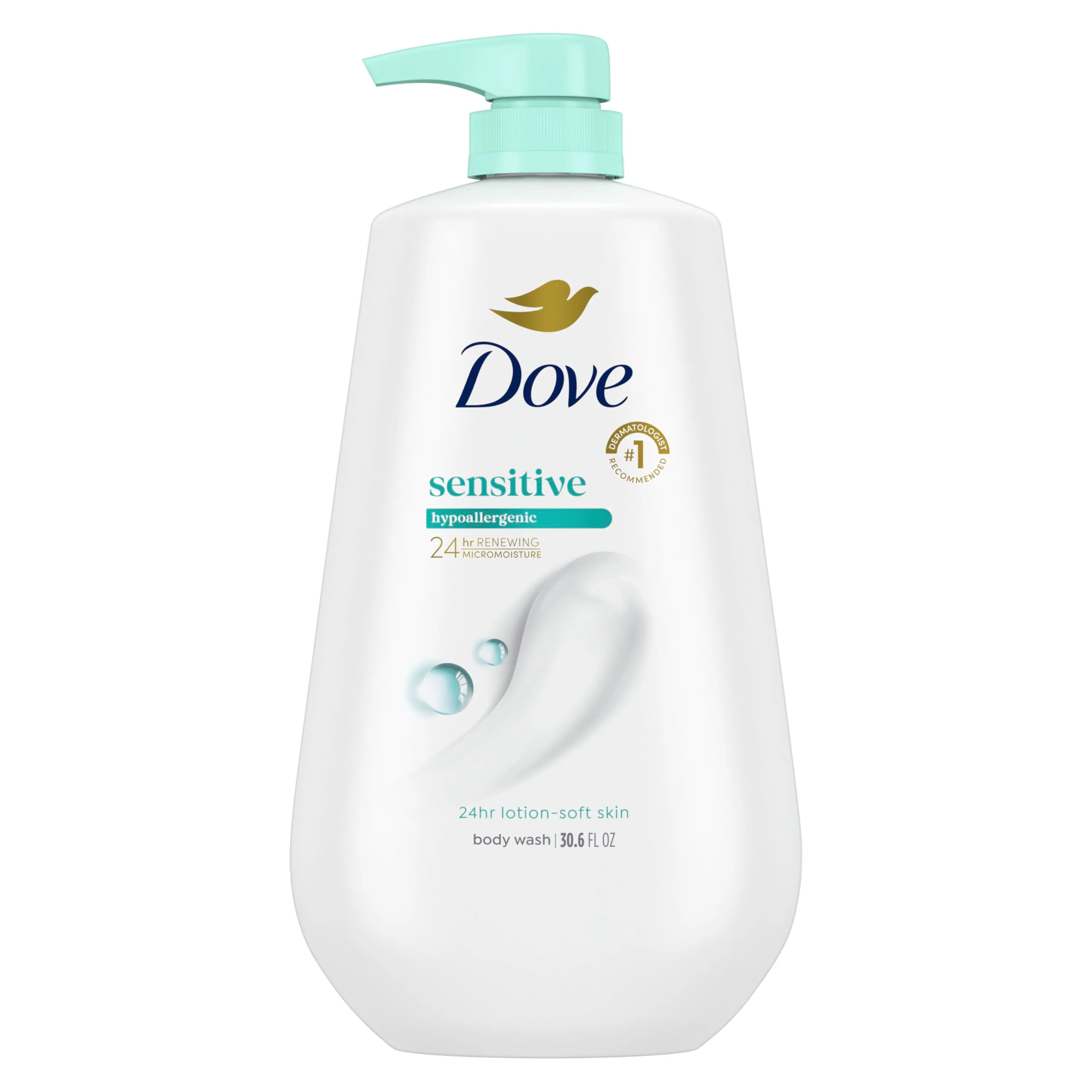 Dove Sensitive Skin Body Wash with Pump, 30.6 oz | Hypoallergenic Moisturizing Skin Cleanser - main product image