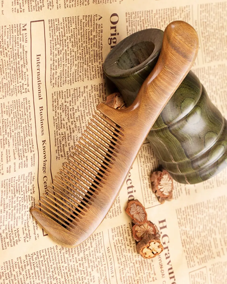Breezelike Wooden Hair Comb Sandalwood Fine Tooth | Natural, Static-Free, Stress-Relief (70-120 chars) - view 8