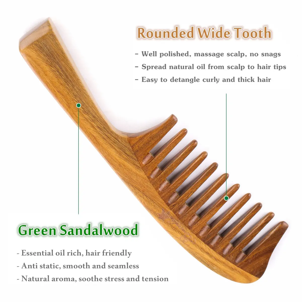 Breezelike Wide Tooth Comb for Curly Hair | Sandalwood Detangler with Natural Fragrance (70-120 chars) - view 3