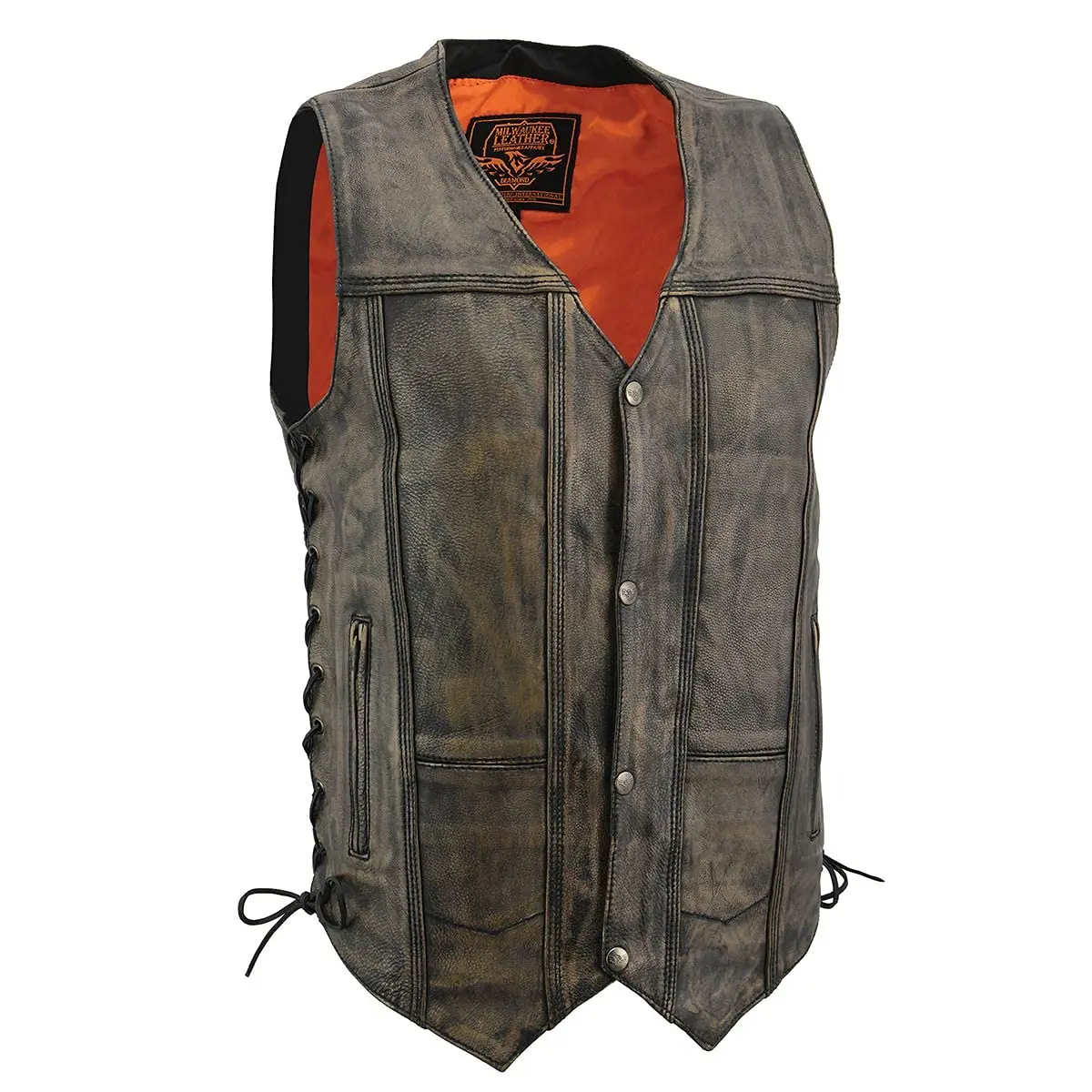 Milwaukee Leather MLM3540 Men's Distressed Brown 10 Pocket Motorcycle Leather Vest | Vintage Worn Look, 4X-Large - main product image