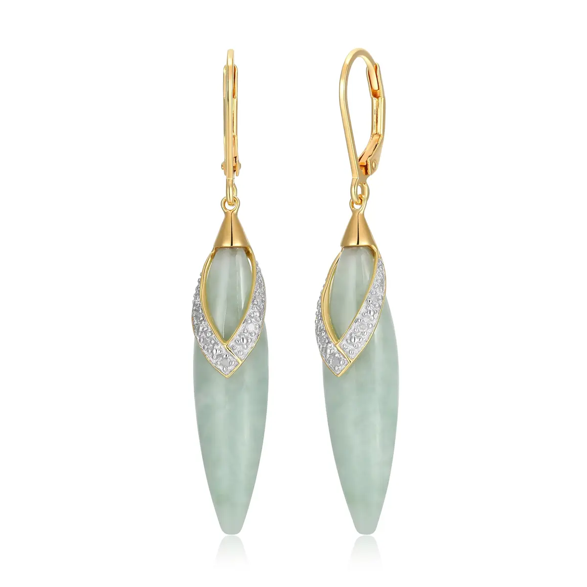 Morgan & Paige Silver 18k Yellow Gold Plated Green Jade Leaf Earrings | Elegant Drop & Dangle Jewelry - main product image