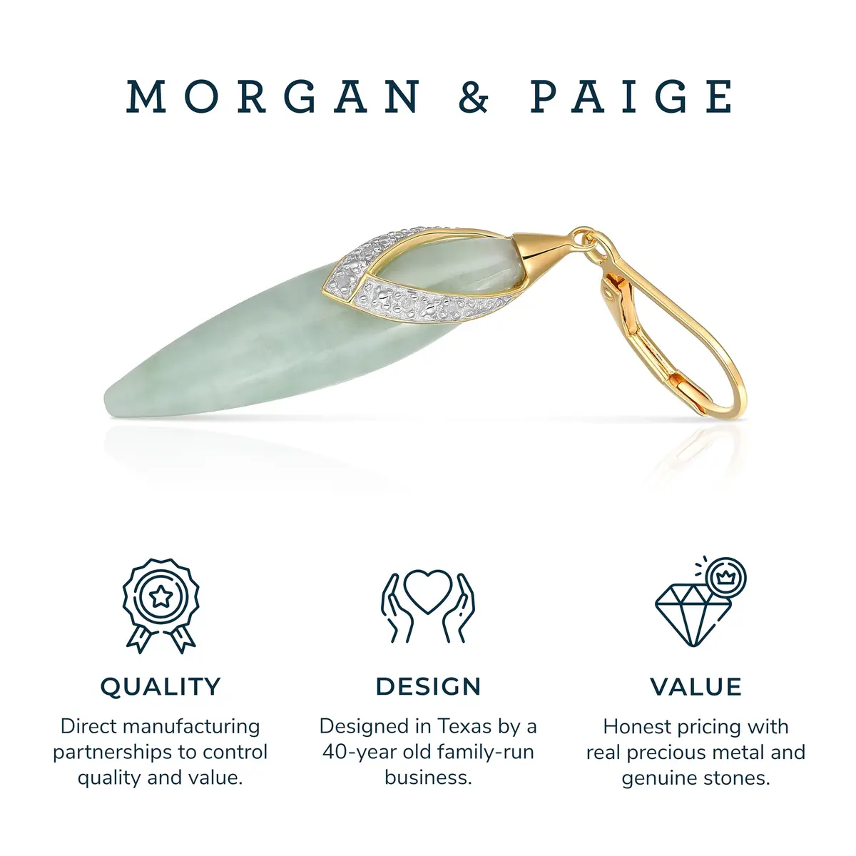 Morgan & Paige Silver 18k Yellow Gold Plated Green Jade Leaf Earrings | Elegant Drop & Dangle Jewelry - view 6
