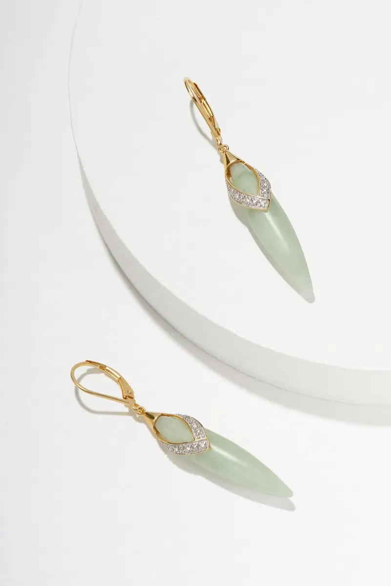 Morgan & Paige Silver 18k Yellow Gold Plated Green Jade Leaf Earrings | Elegant Drop & Dangle Jewelry - view 8