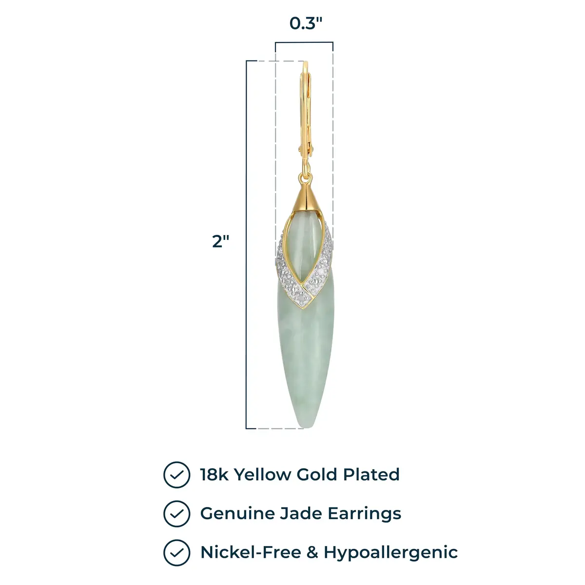 Morgan & Paige Silver 18k Yellow Gold Plated Green Jade Leaf Earrings | Elegant Drop & Dangle Jewelry - view 4