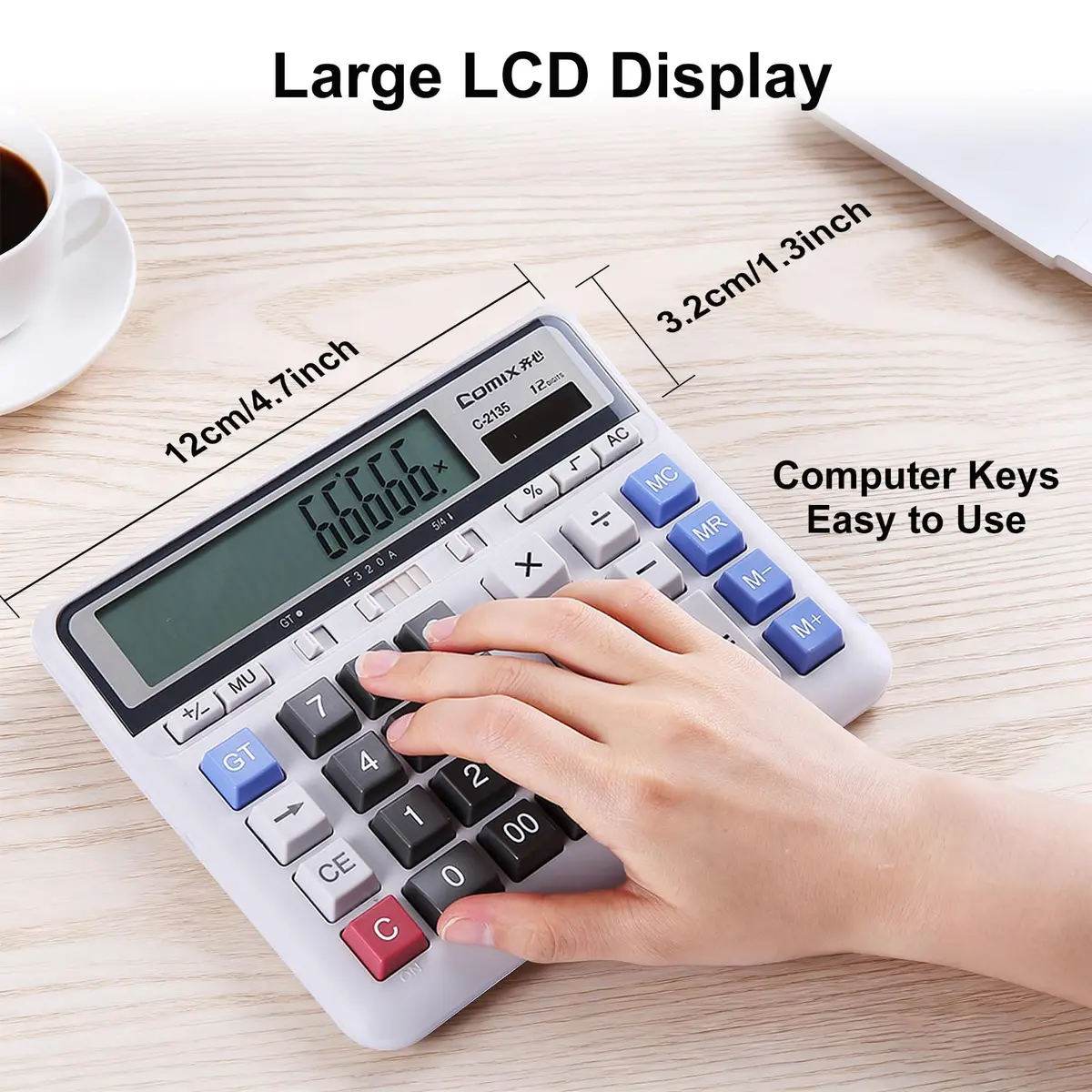 Comix Desktop Calculator 12 Digits White | Large Button, Clear LCD Display for Office & Home - view 5