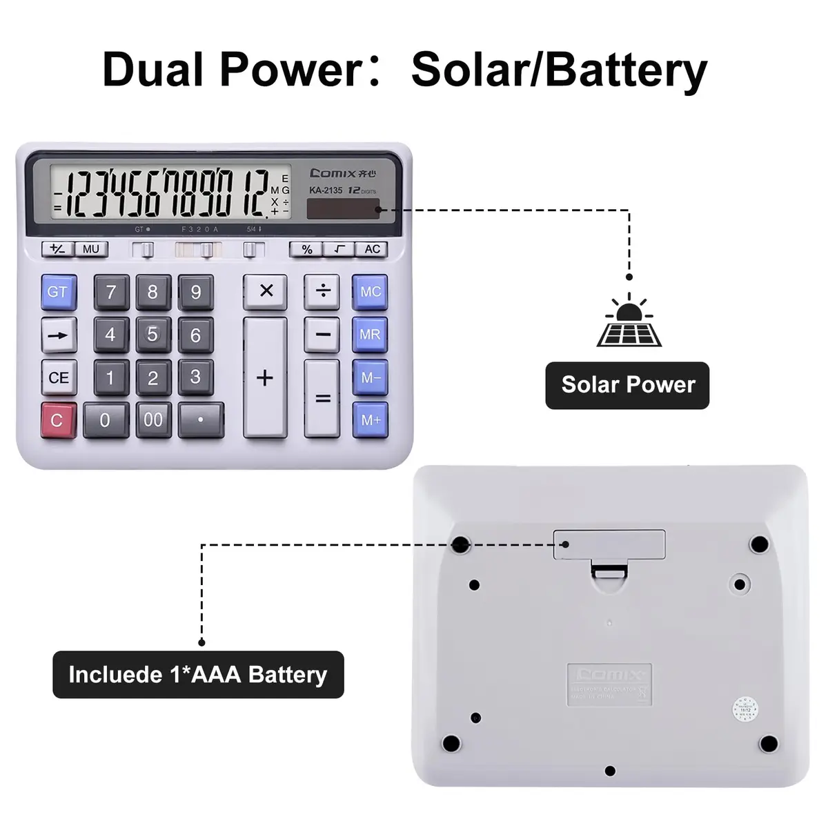Comix Desktop Calculator 12 Digits White | Large Button, Clear LCD Display for Office & Home - view 6