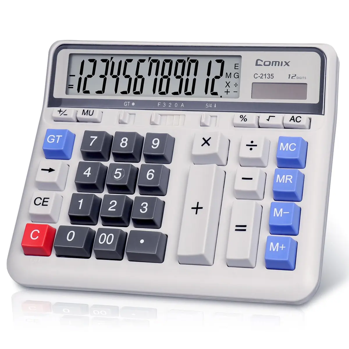 Comix Desktop Calculator 12 Digits White | Large Button, Clear LCD Display for Office & Home - main product image