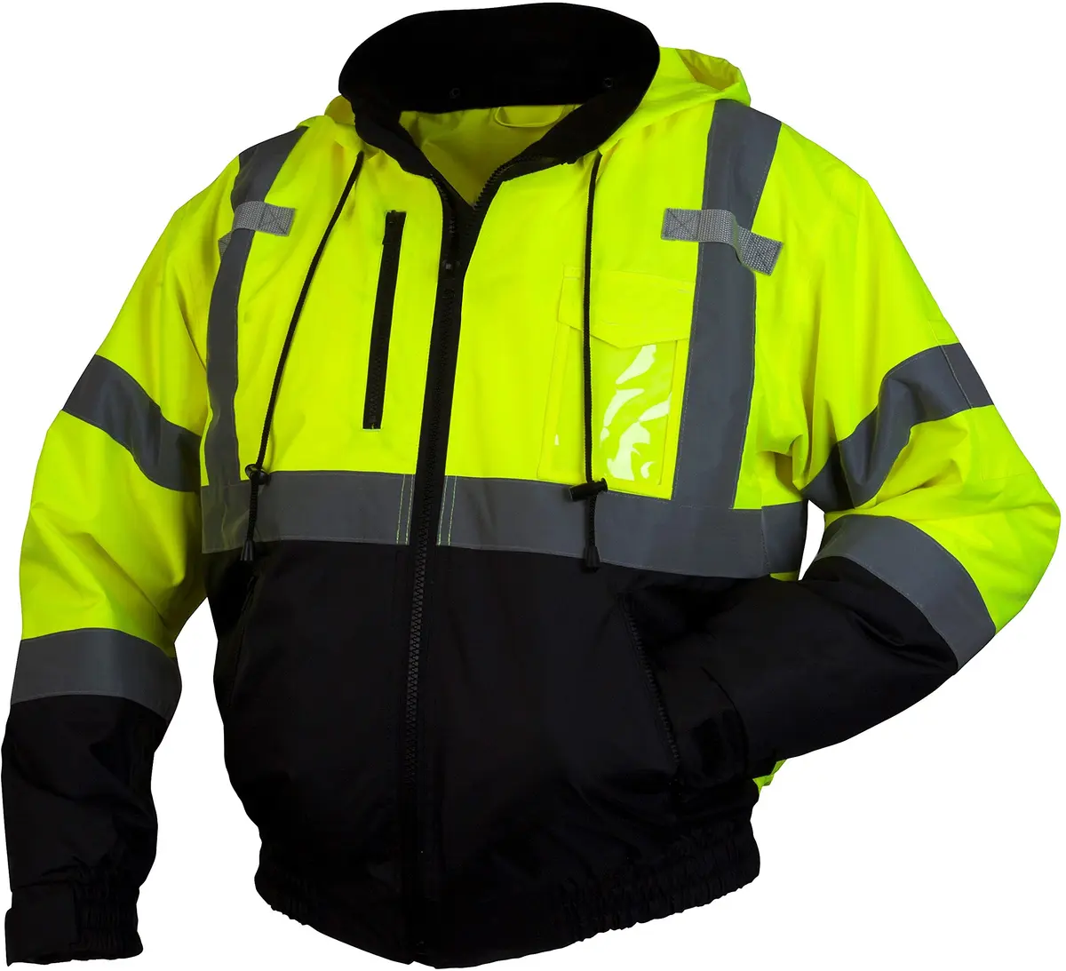 Pyramex Safety RJ31 Series Waterproof Class 3 Fleece Bomber Safety Jacket, Lime, Large | High-Visibility Waterproof Workwear - main product image