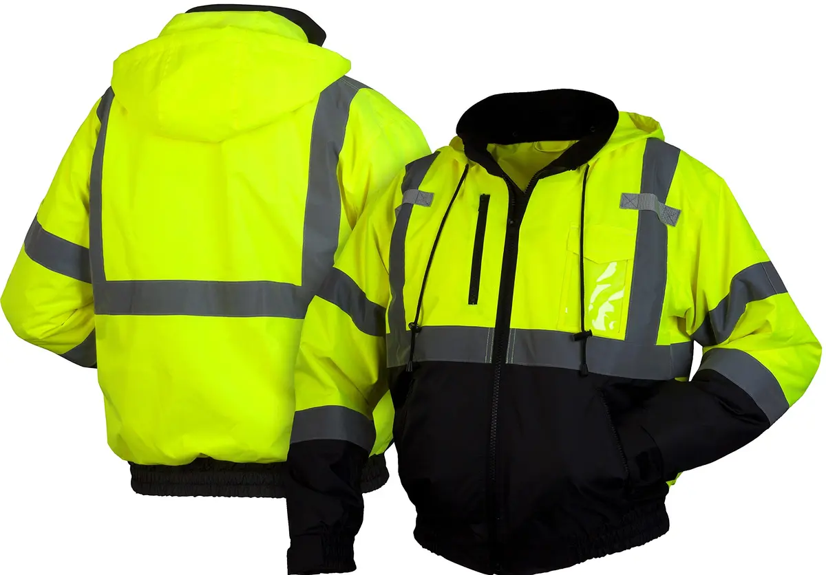 Pyramex Safety RJ31 Series Waterproof Class 3 Fleece Bomber Safety Jacket, Lime, Large | High-Visibility Waterproof Workwear - view 5