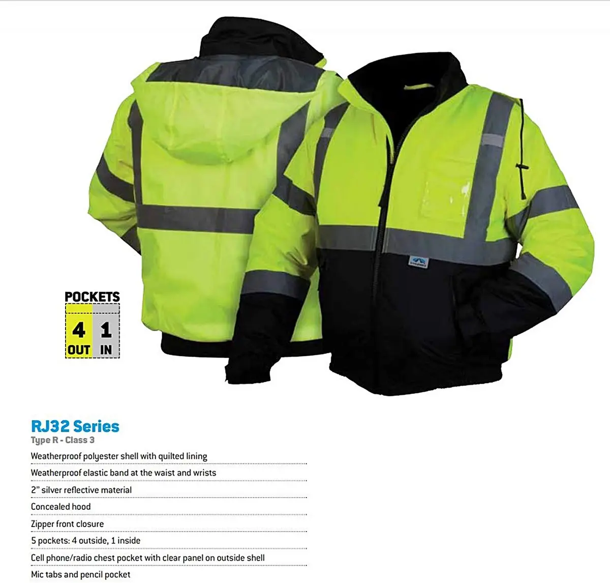 Pyramex Safety RJ31 Series Waterproof Class 3 Fleece Bomber Safety Jacket, Lime, Large | High-Visibility Waterproof Workwear - view 7