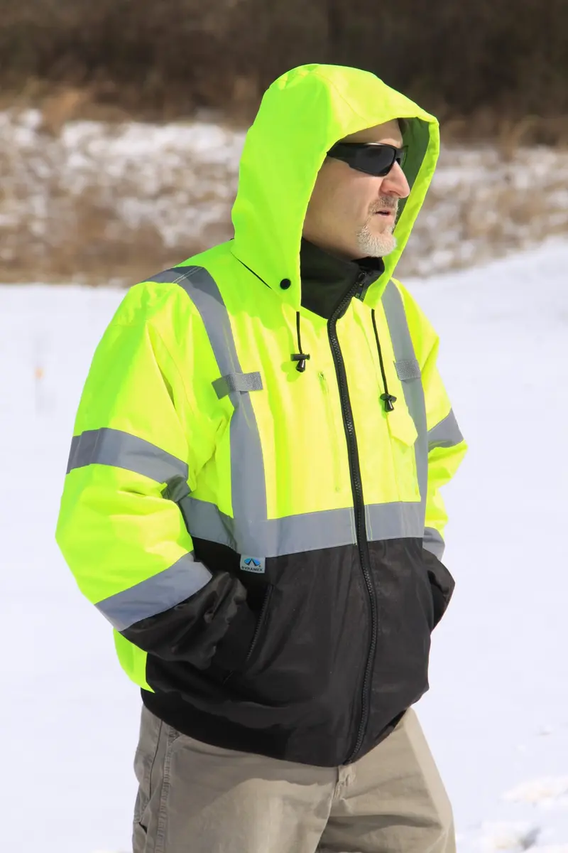 Pyramex Safety RJ31 Series Waterproof Class 3 Fleece Bomber Safety Jacket, Lime, Large | High-Visibility Waterproof Workwear - view 3