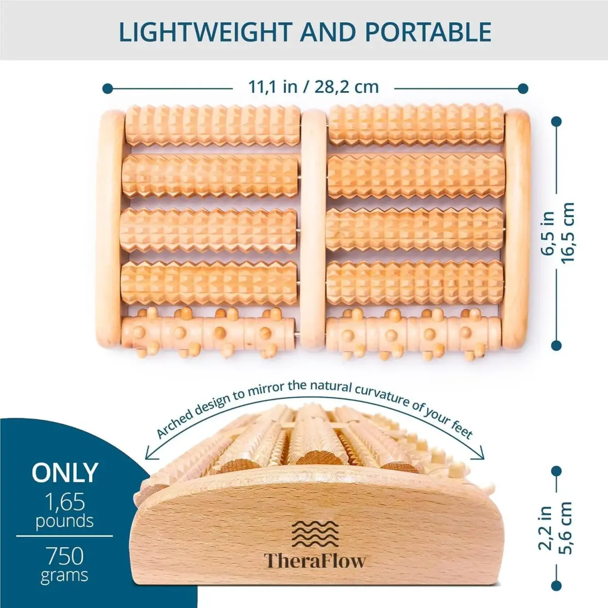 TheraFlow Wooden Foot Roller Massager for Plantar Fasciitis Relief | 2.5cm (1.0in) x 7.5cm (3.0in) x 11.2cm (4.4in) - view 5