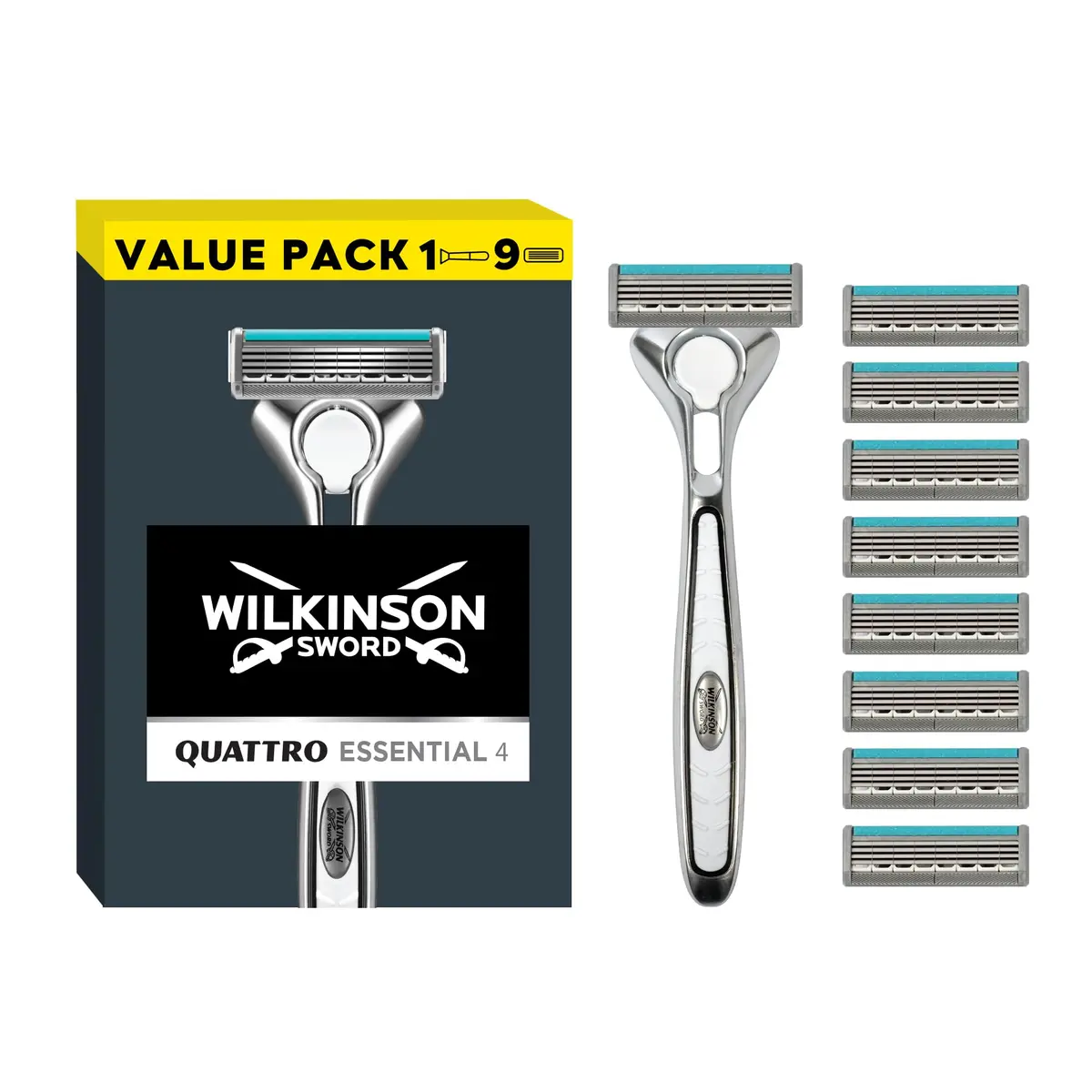 Wilkinson Sword Quattro Titanium Razor for Men | Sensitive Comfort with 9 Blades (9 Count) | Smooth & Precise Shave - main product image