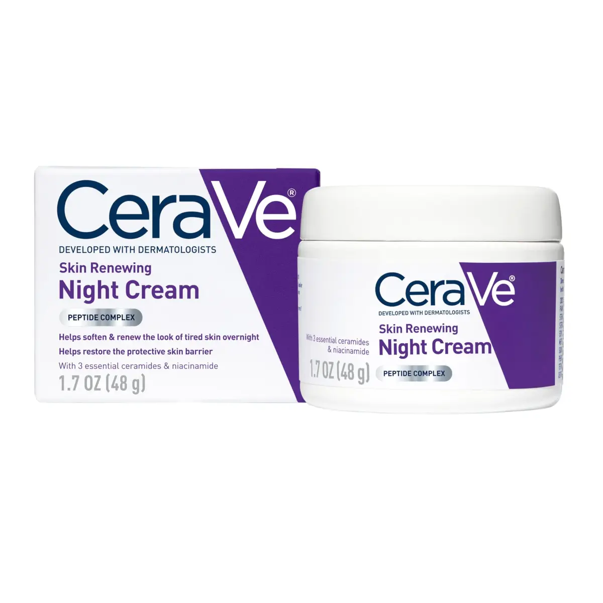 CeraVe Skin Renewing Night Cream Peptide Complex Hyaluronic Acid Ceramide Moisturizer for Face 1.7 Ounce - main product image