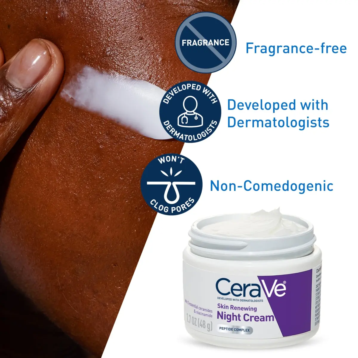 CeraVe Skin Renewing Night Cream Peptide Complex Hyaluronic Acid Ceramide Moisturizer for Face 1.7 Ounce - view 2