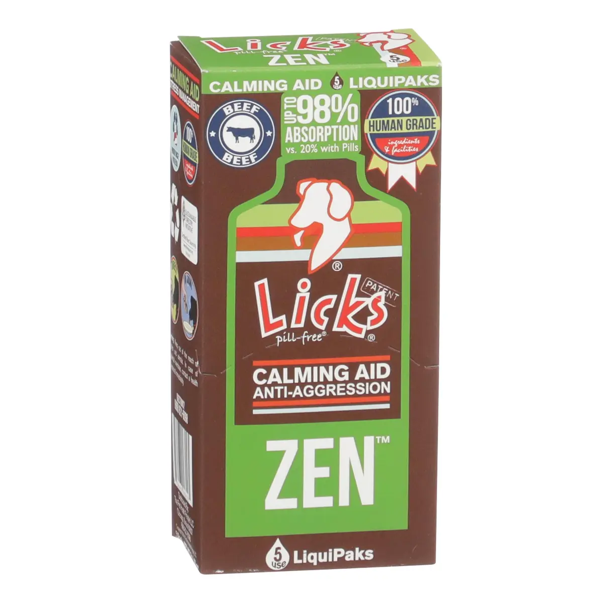 Licks Pill Free Licks Zen Calming Aid, L-Theanine, Braised Beef Flavor, 5 Packets | Fast-Acting Pet Stress Support - main product image