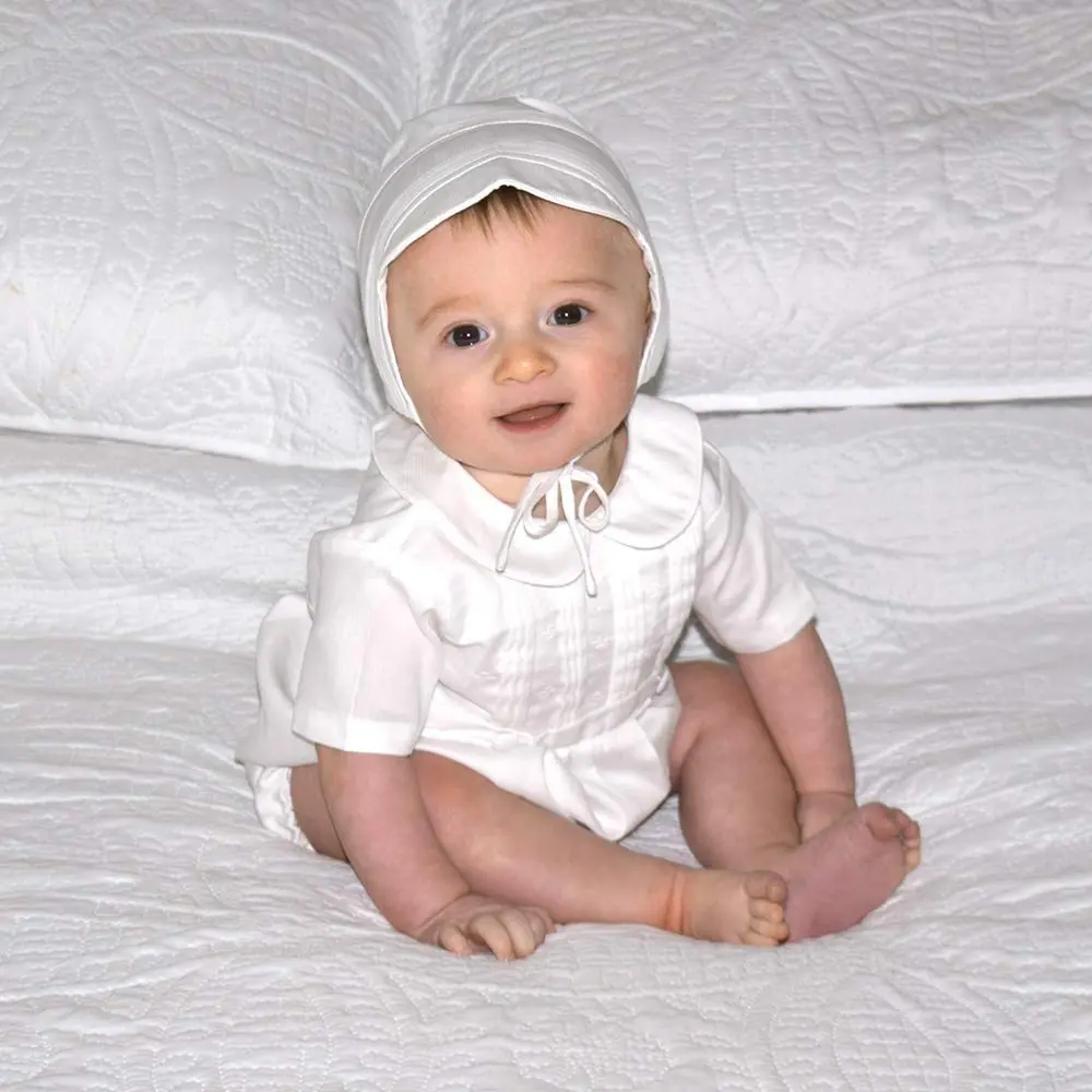 Petit Ami Baby Boys' Pique Christening Knicker with Hat, 3 Months, White | Heirloom-Quality Baptism Outfit - view 6