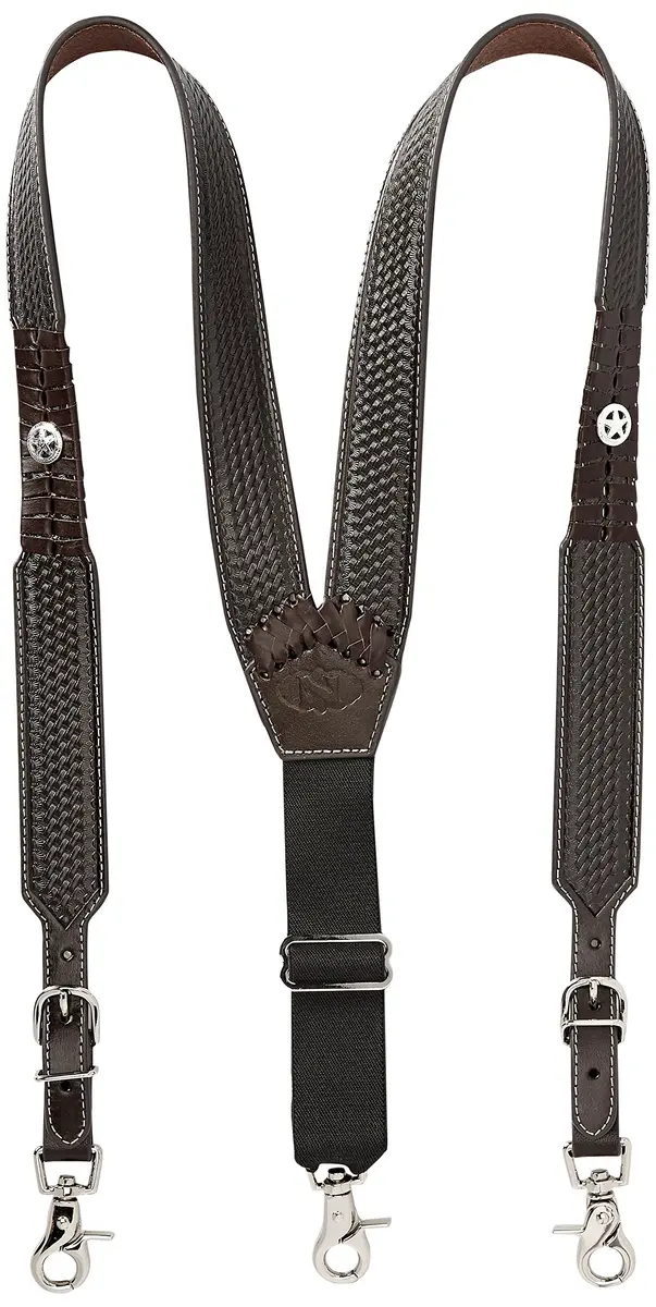 Nocona Men's Star Basket Leather Suspender, Brown, XX-Large | Genuine Leather with Adjustable Clips - main product image