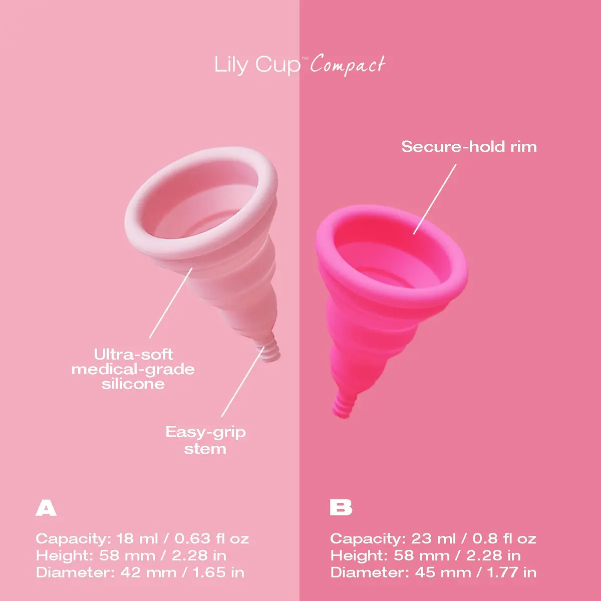 INTIMINA Lily Cup Compact Size A Menstrual Cup | Reusable, Flat-Fold, Pink - view 6