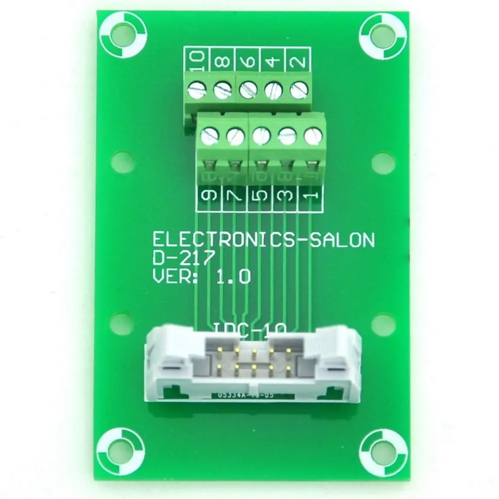 Electronics-Salon IDC10 2x5Pin Flat Ribbon Cable Breakout Board Module 2.54mm Pitch | 10-Pin FRC Connector with Terminal Block - main product image