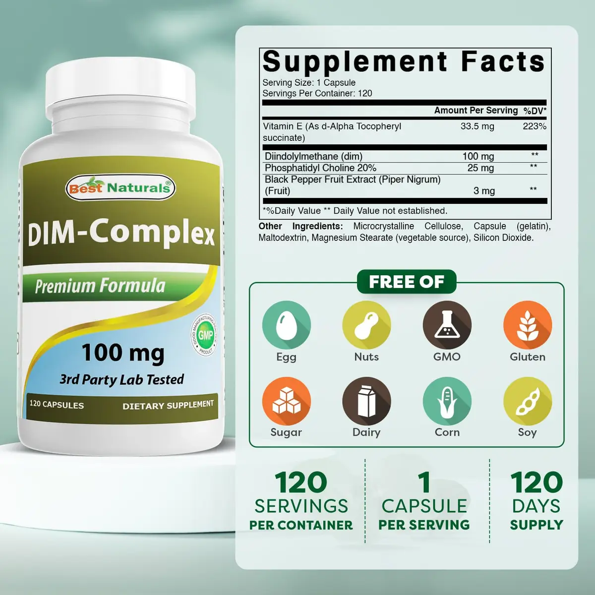 Best Naturals DIM Supplement 100 mg | Estrogen Balance & Metabolism Support in 120 Capsules - view 2