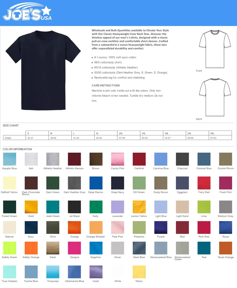Joe's USA Heavyweight Cotton T-Shirt 3XL | Classic Fit, 6.1 oz, Orange Sherbet - view 3