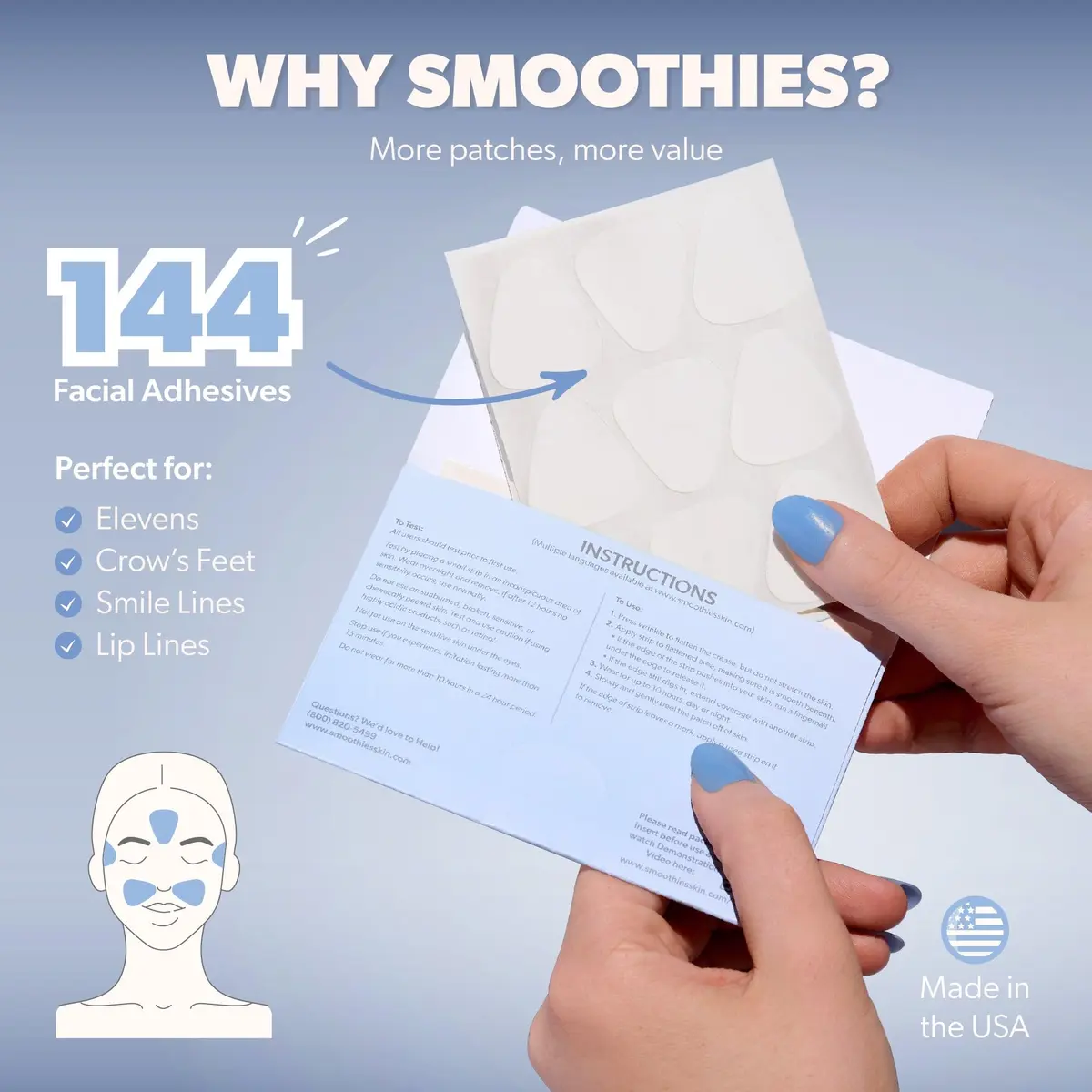 Smoothies Triangle Wrinkle Patches for Face Overnight | Firm & Smoother Skin, Made in the USA - view 4
