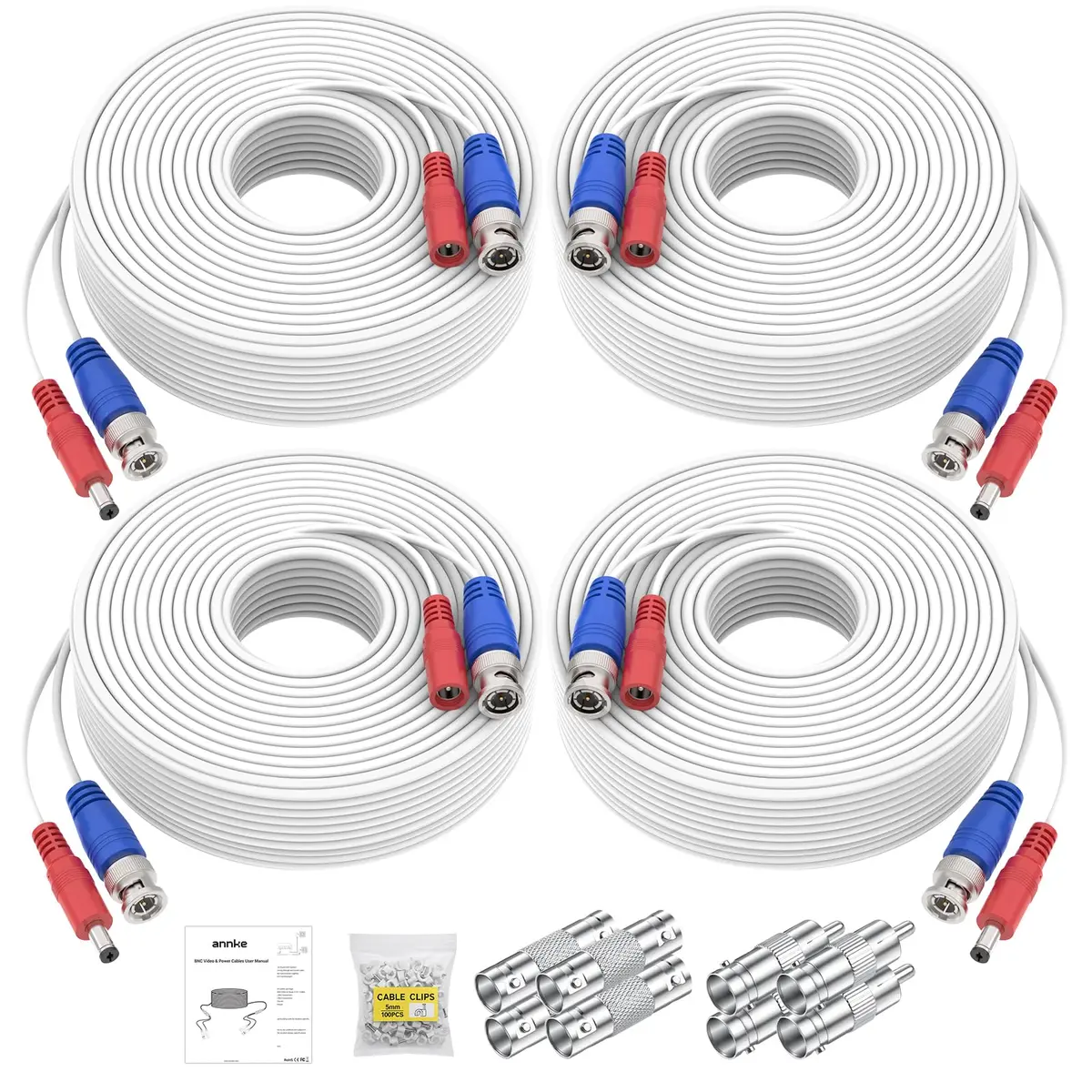 ANNKE 30M/100ft BNC Cable for CCTV Analog Wired Security Camera, White | 5MP Video & Power Transmission - main product image