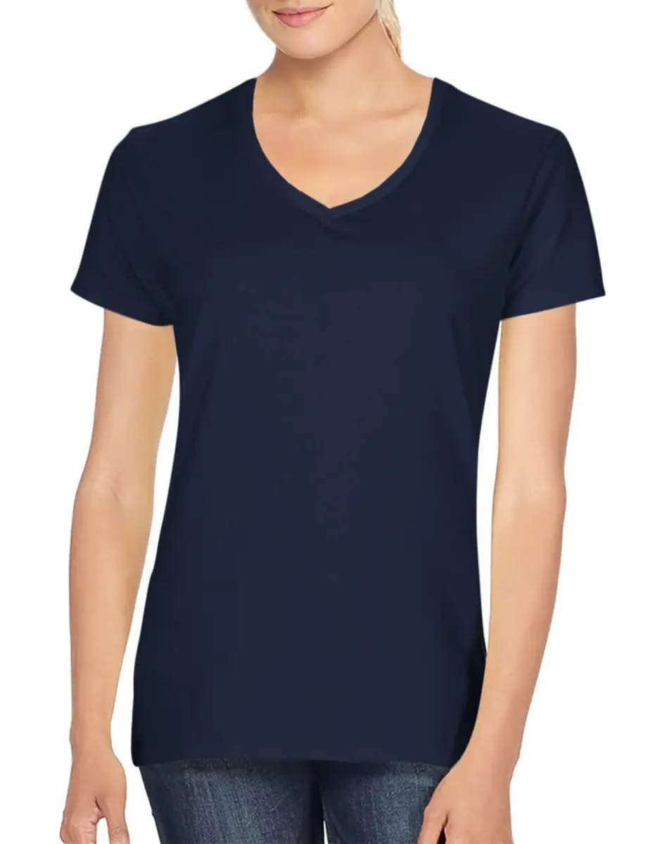Gildan Women's Softstyle V-Neck T-Shirt - Medium - Navy | 100% Cotton Jersey Knit - view 2