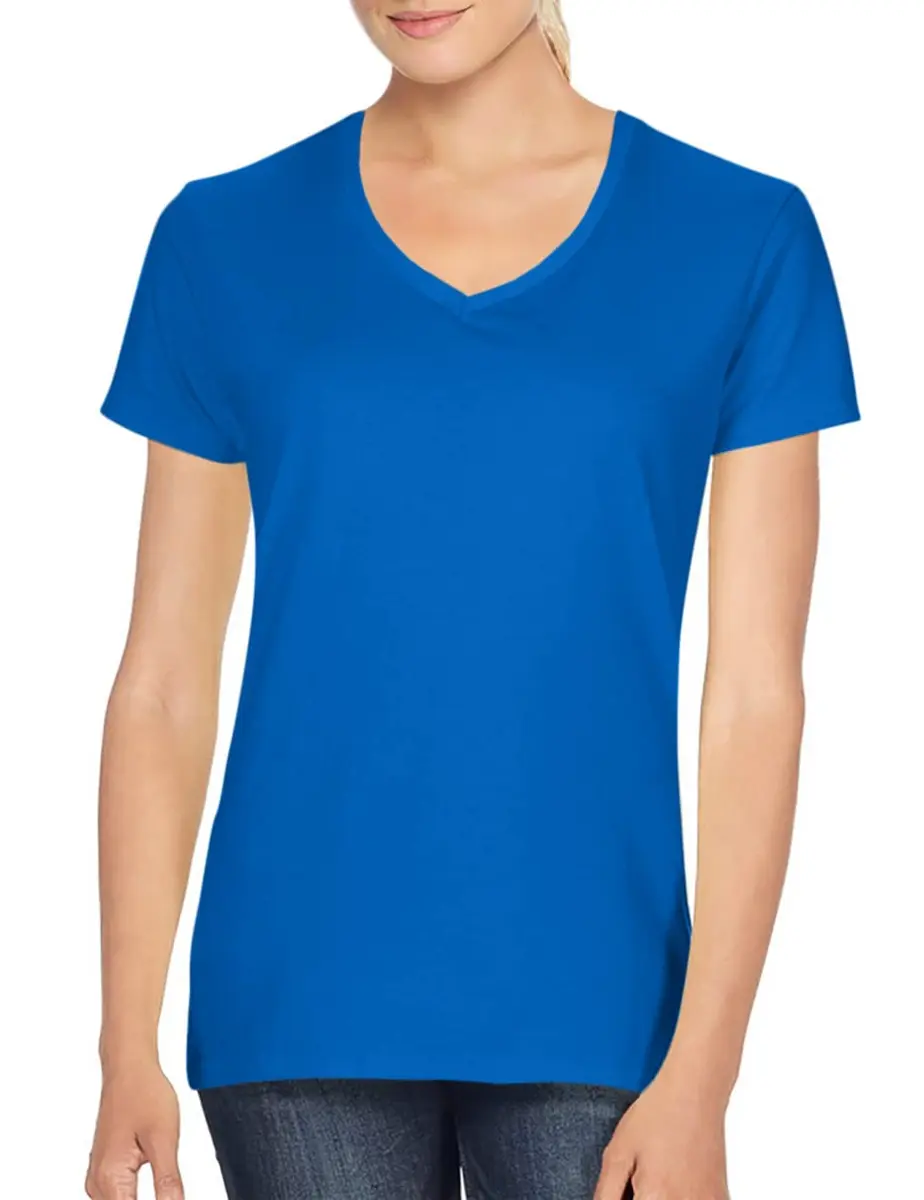 Gildan Women's V-Neck T-Shirt Royal Blue 156 g (5.5 oz) | Breathable 100% Cotton for Daily Wear - view 2
