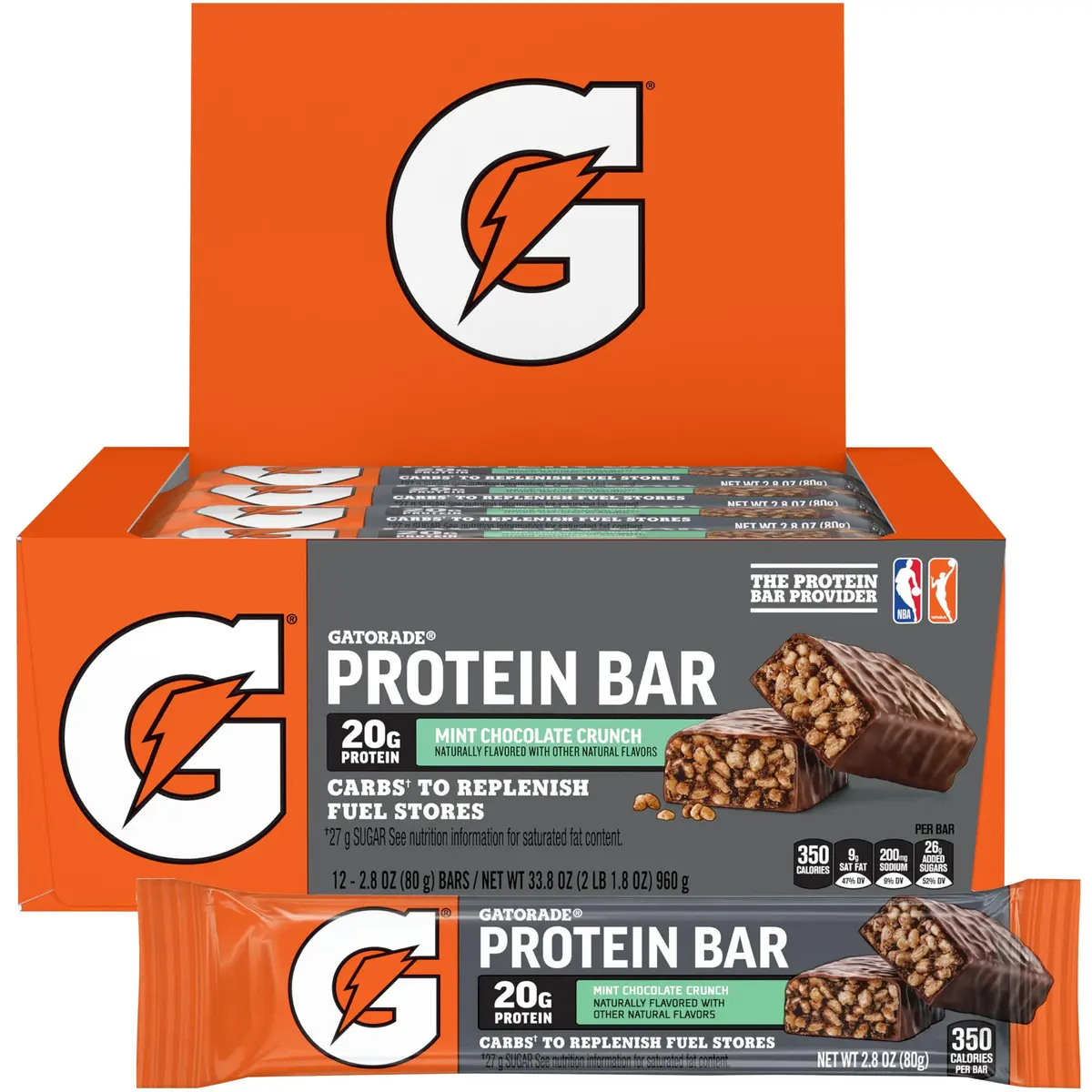 Gatorade Whey Protein Bars, Mint Chocolate Crunch, 2.8 oz (80 g) | 20g Protein for Muscle Recovery - main product image
