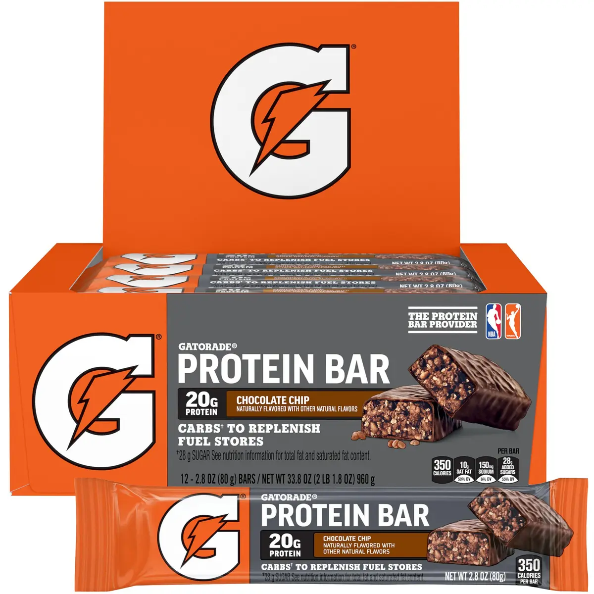 Gatorade Whey Protein Recover Bars, Chocolate Chip | 20g Protein, 42g Carbs for Muscle Recovery - main product image