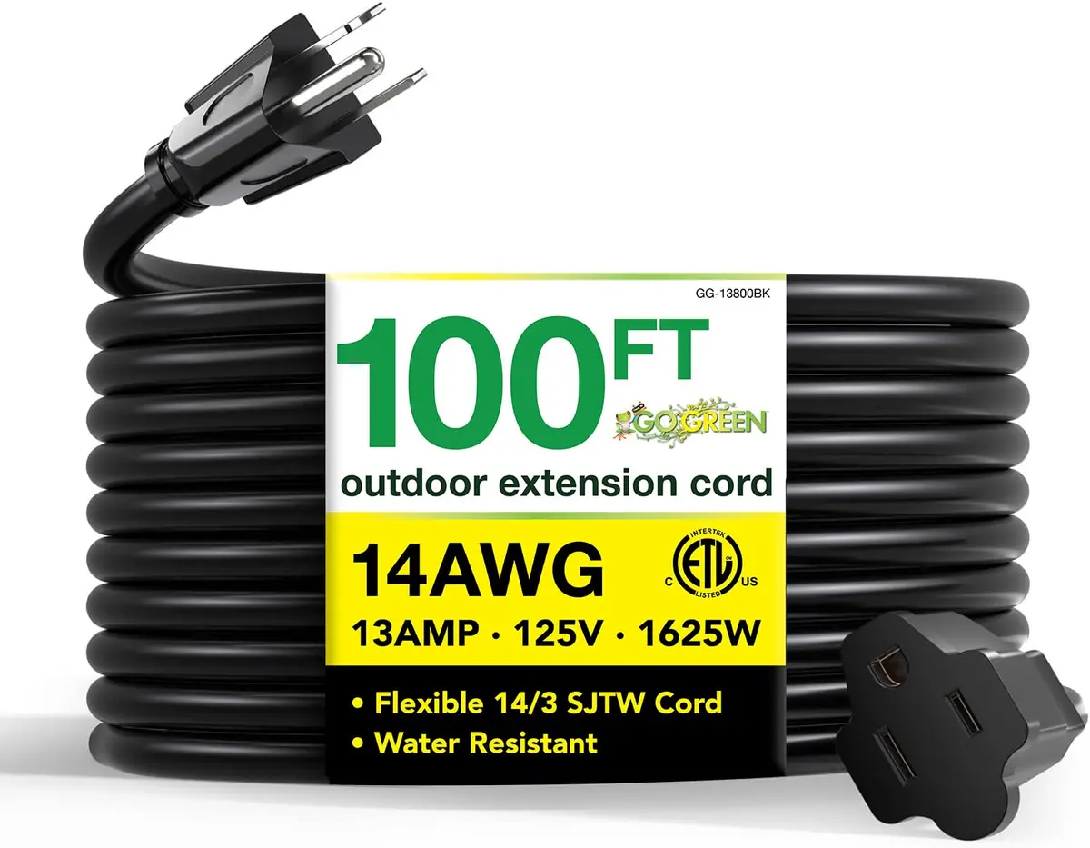 GoGreen Power GG-13800BK 14/3 SJTW Outdoor Extension Cord 30.48 m (100 ft) | Heavy Duty Contractor Grade - main product image