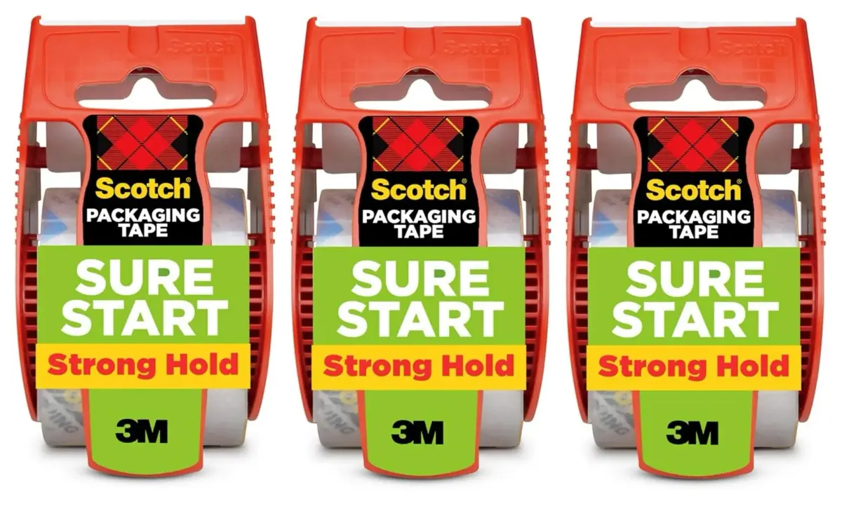 Scotch Sure Start Packing Tape 1.88 in. x 22.2 yd. Clear | Quiet Unwind & Easy Start Moving Supplies (3 Rolls with Dispensers) - main product image