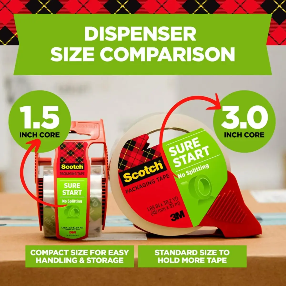 Scotch Sure Start Packing Tape 1.88 in. x 22.2 yd. Clear | Quiet Unwind & Easy Start Moving Supplies (3 Rolls with Dispensers) - view 4