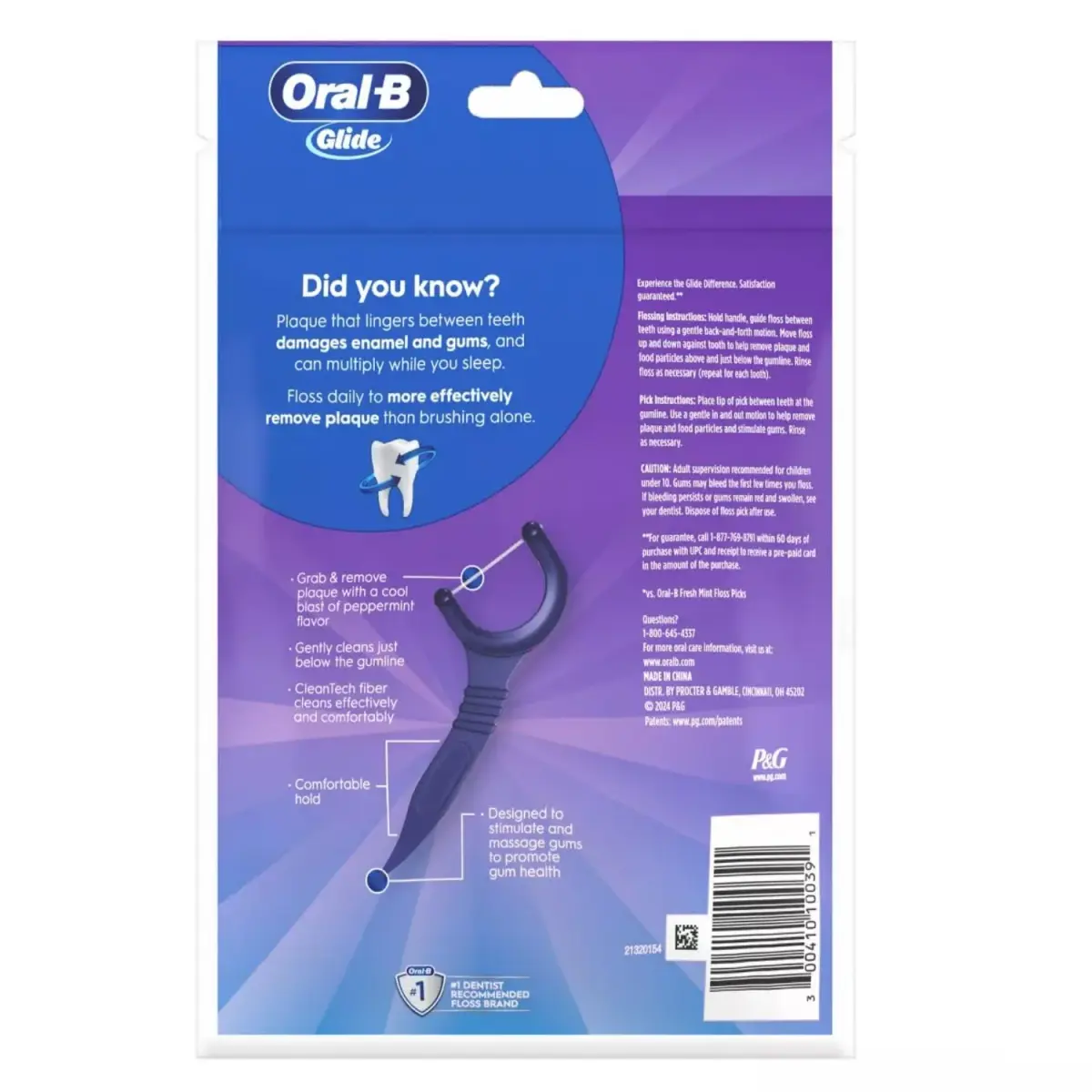 Oral-B Glide 3D White Floss Picks Radiant Mint, 75 Count (Pack of 6) | Helps Prevent Surface Stains - view 2