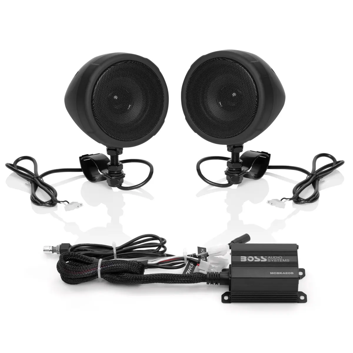 BOSS Audio Systems MCBK420B Motorcycle Speakers & 2 Channel Amp Package | Bluetooth Weatherproof Audio (70-120 chars) - main product image