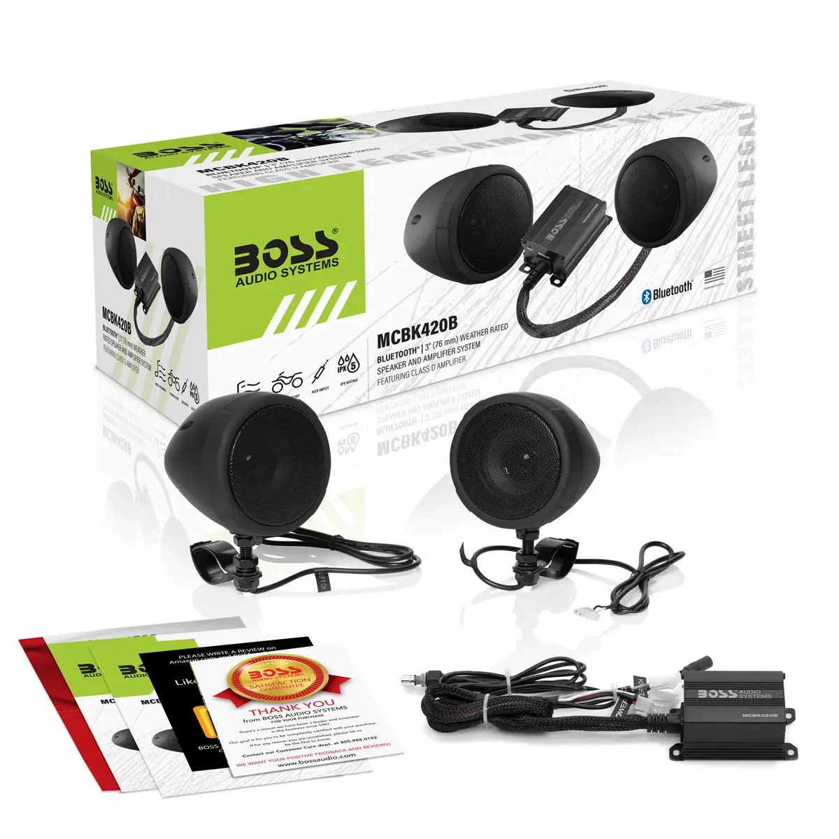 BOSS Audio Systems MCBK420B Motorcycle Speakers & 2 Channel Amp Package | Bluetooth Weatherproof Audio (70-120 chars) - view 6