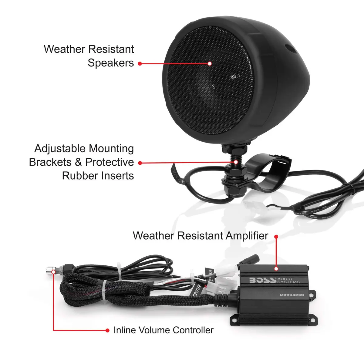 BOSS Audio Systems MCBK420B Motorcycle Speakers & 2 Channel Amp Package | Bluetooth Weatherproof Audio (70-120 chars) - view 2