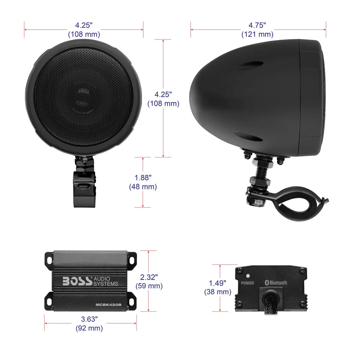 BOSS Audio Systems MCBK420B Motorcycle Speakers & 2 Channel Amp Package | Bluetooth Weatherproof Audio (70-120 chars) - view 4