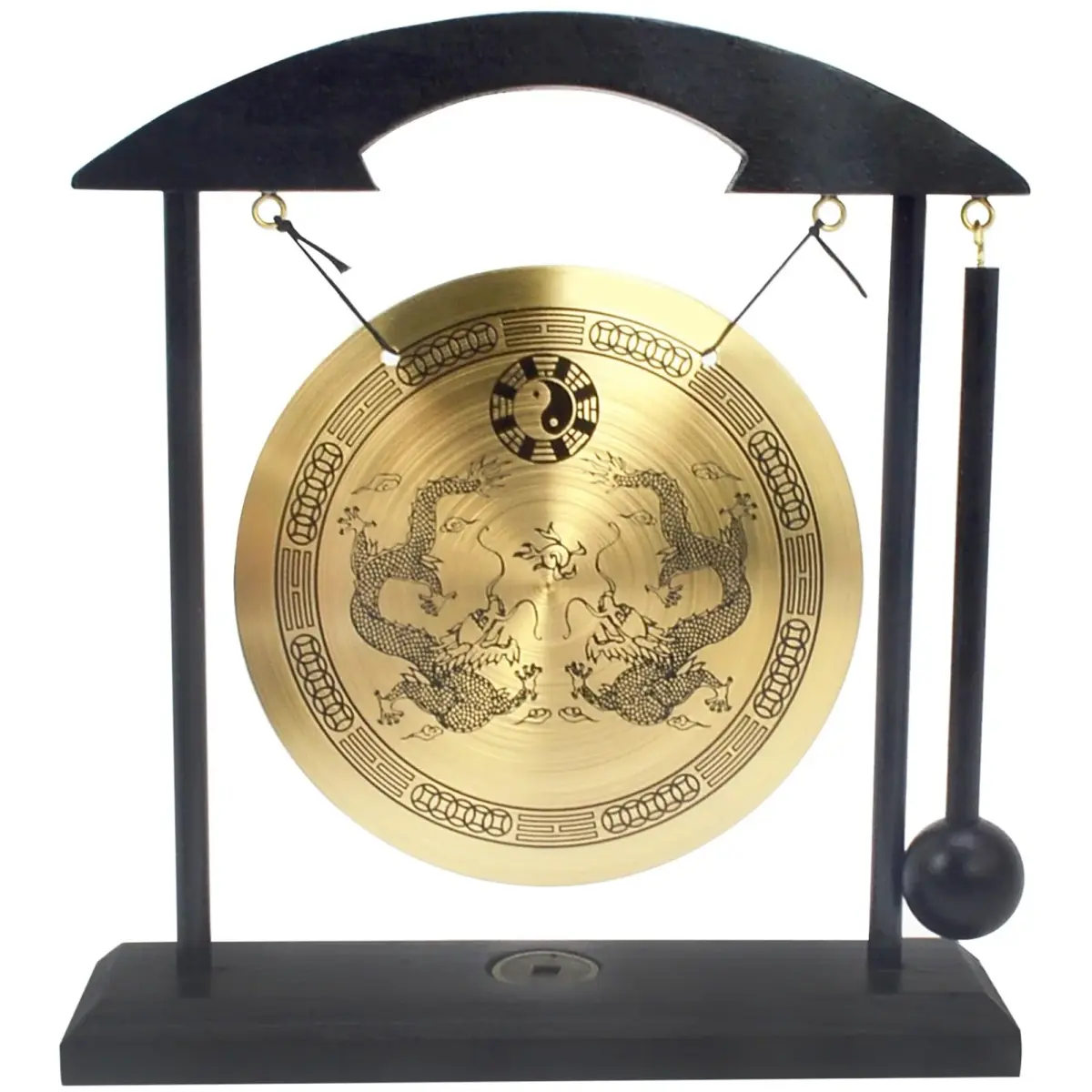 fengshuisale Brass Desktop Gong with Stand & Red String Bracelet 21cm (8.3") | Soothing Low Tone for Meditation - main product image