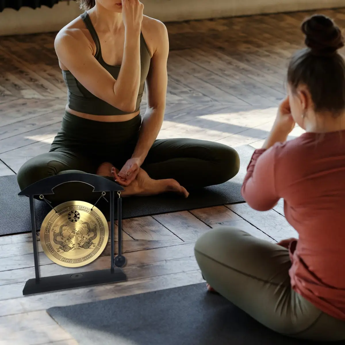 fengshuisale Brass Desktop Gong with Stand & Red String Bracelet 21cm (8.3") | Soothing Low Tone for Meditation - view 5