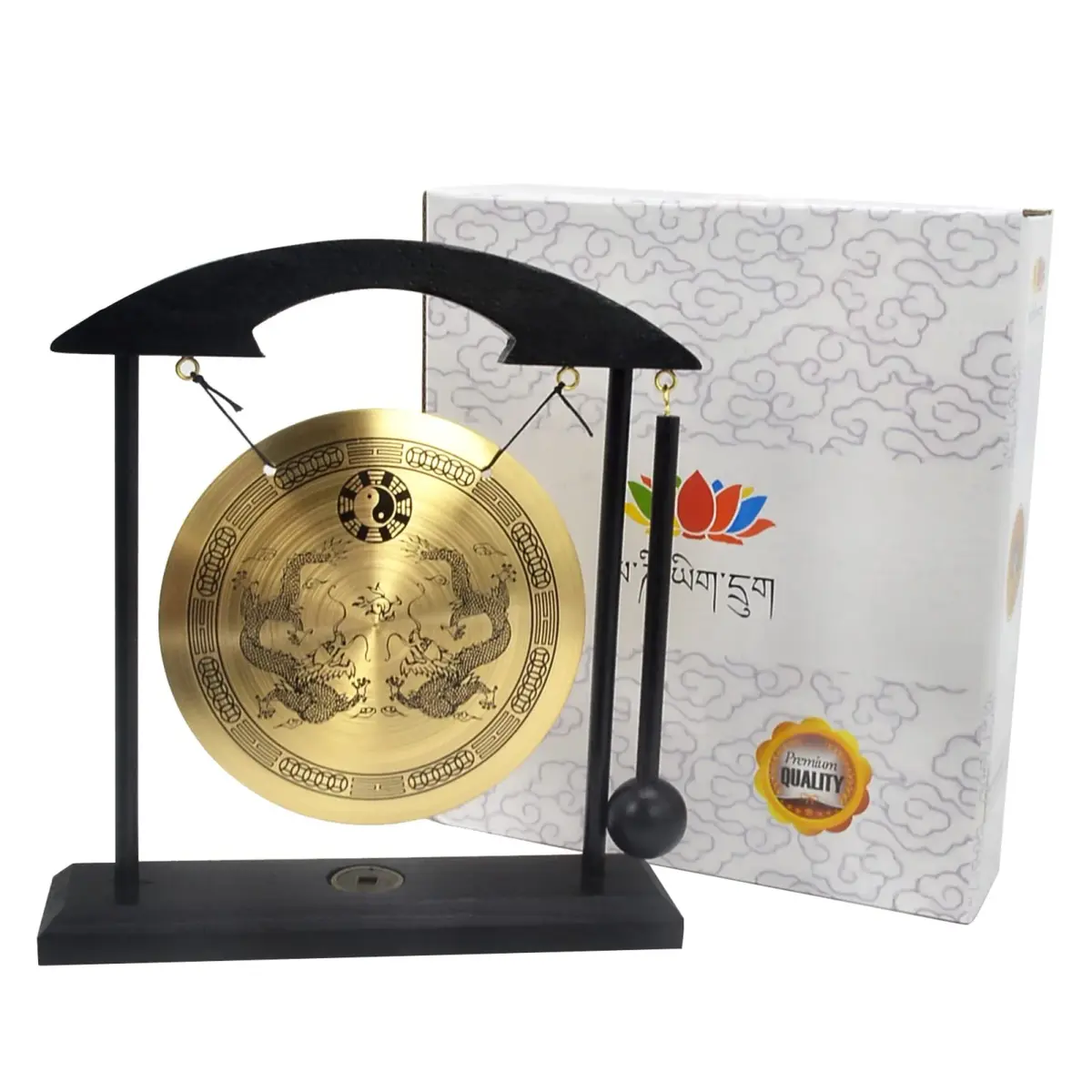 fengshuisale Brass Desktop Gong with Stand & Red String Bracelet 21cm (8.3") | Soothing Low Tone for Meditation - view 7