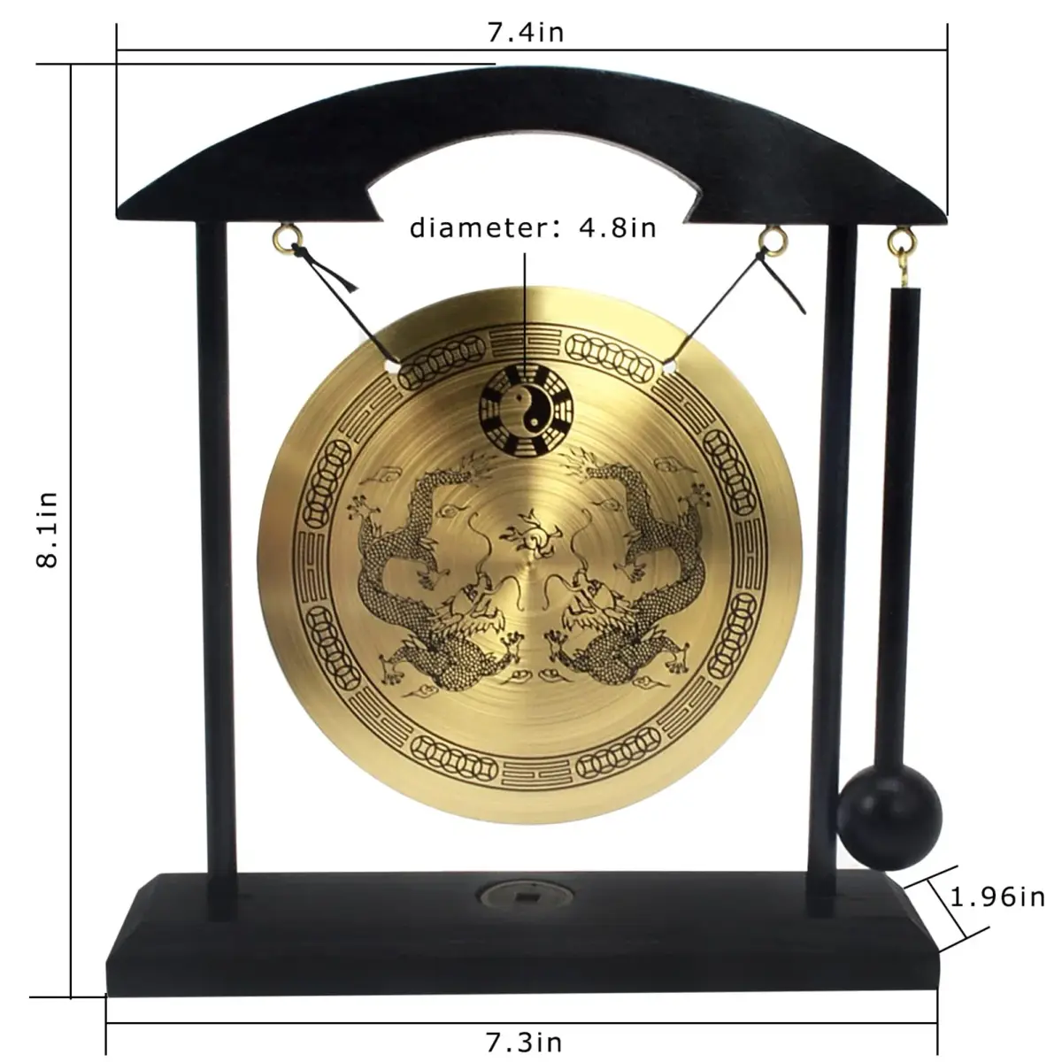 fengshuisale Brass Desktop Gong with Stand & Red String Bracelet 21cm (8.3") | Soothing Low Tone for Meditation - view 3