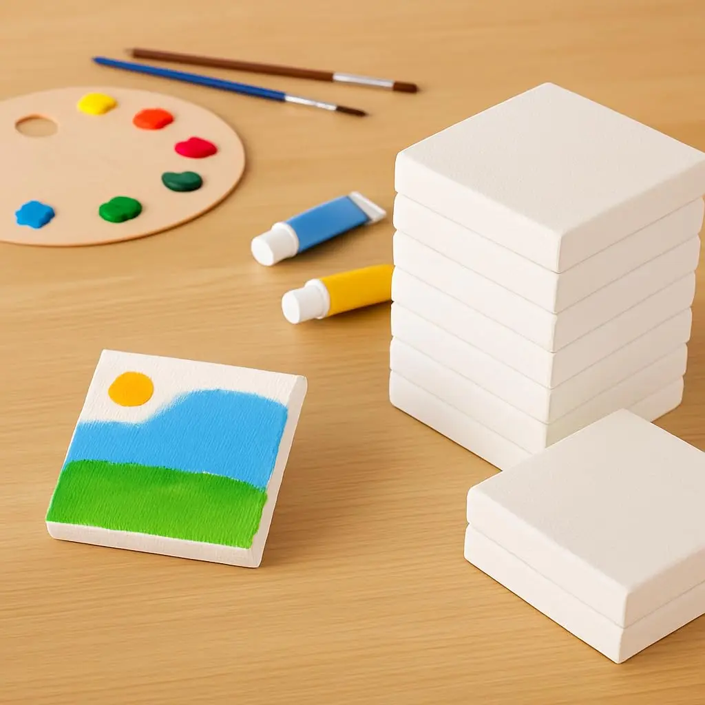 LWR CRAFTS Mini Stretched Canvas 4" x 4" Pack of 6 | Acid-Free Cotton Art Surface for Painting - view 7